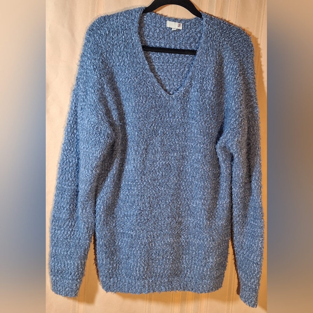 SO Soft Textured Blue V-Neck Sweater